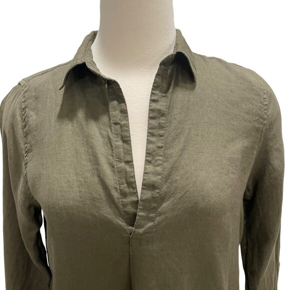 Olive Green Long-Sleeve Tunic Boho Pocket Trim V-Neck Lightweight Comfy Sz S - Picture 7 of 11